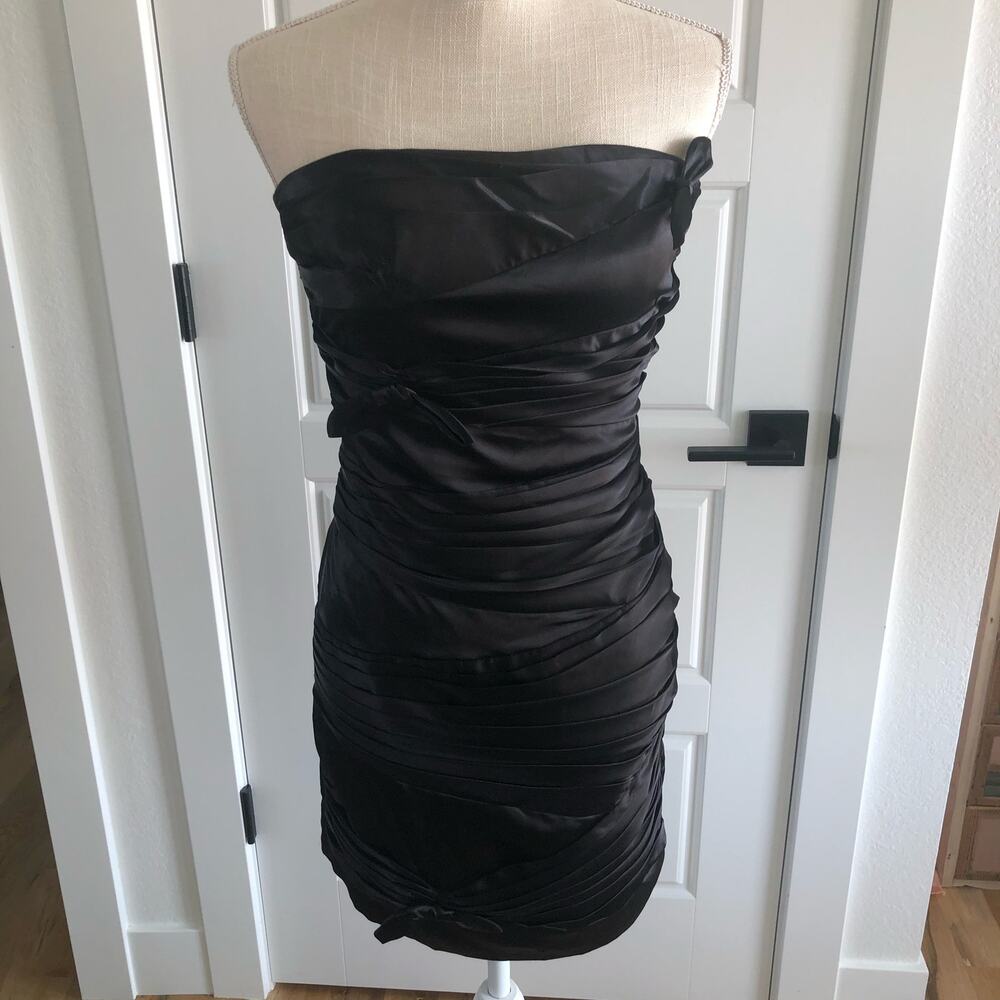 Hailey by Adrianna Papell Black Ruched Bow Cocktail Dress - 2